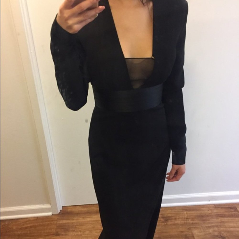 New Alexander Wang textured crepe mesh insert empire waist column gown dress